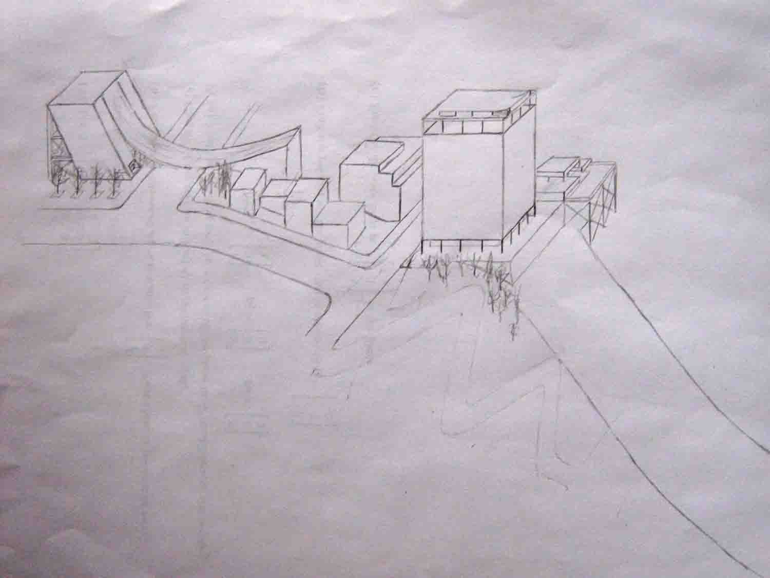 Urban step up to building to step down