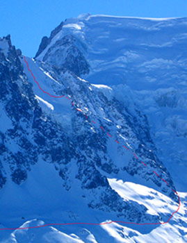 View back up the Rond showing our line in red