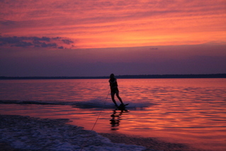 Wakeboard sess on the river sunset