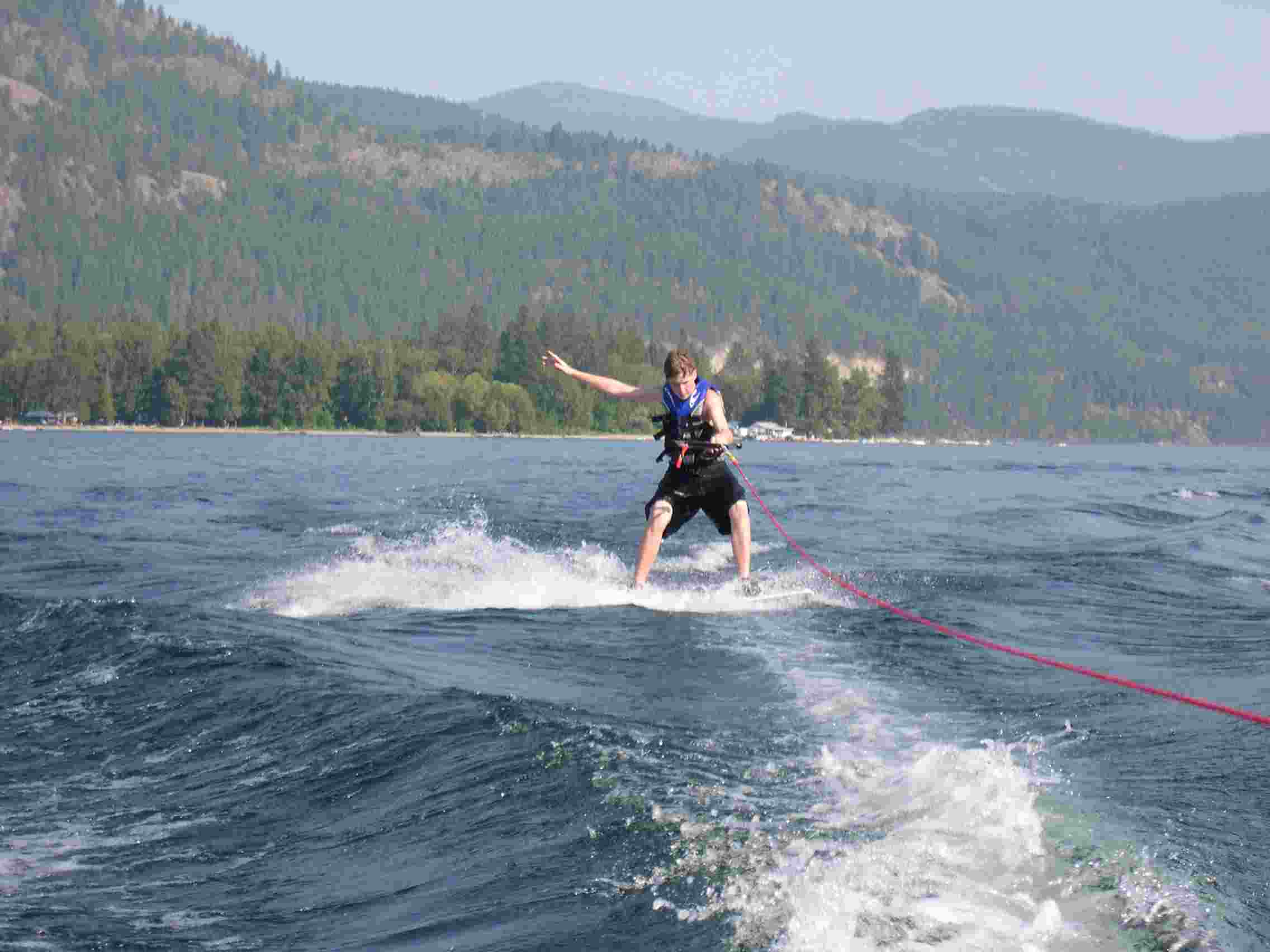 wakeskatin'; doing a little butterfly on the prop line