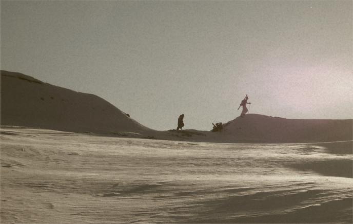 walking along the top crest, looking for new lines to ski...