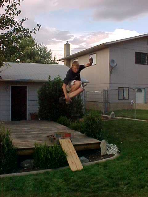 We set up a little runoff ramp on top of this deck for extra air and threw whatever we could before