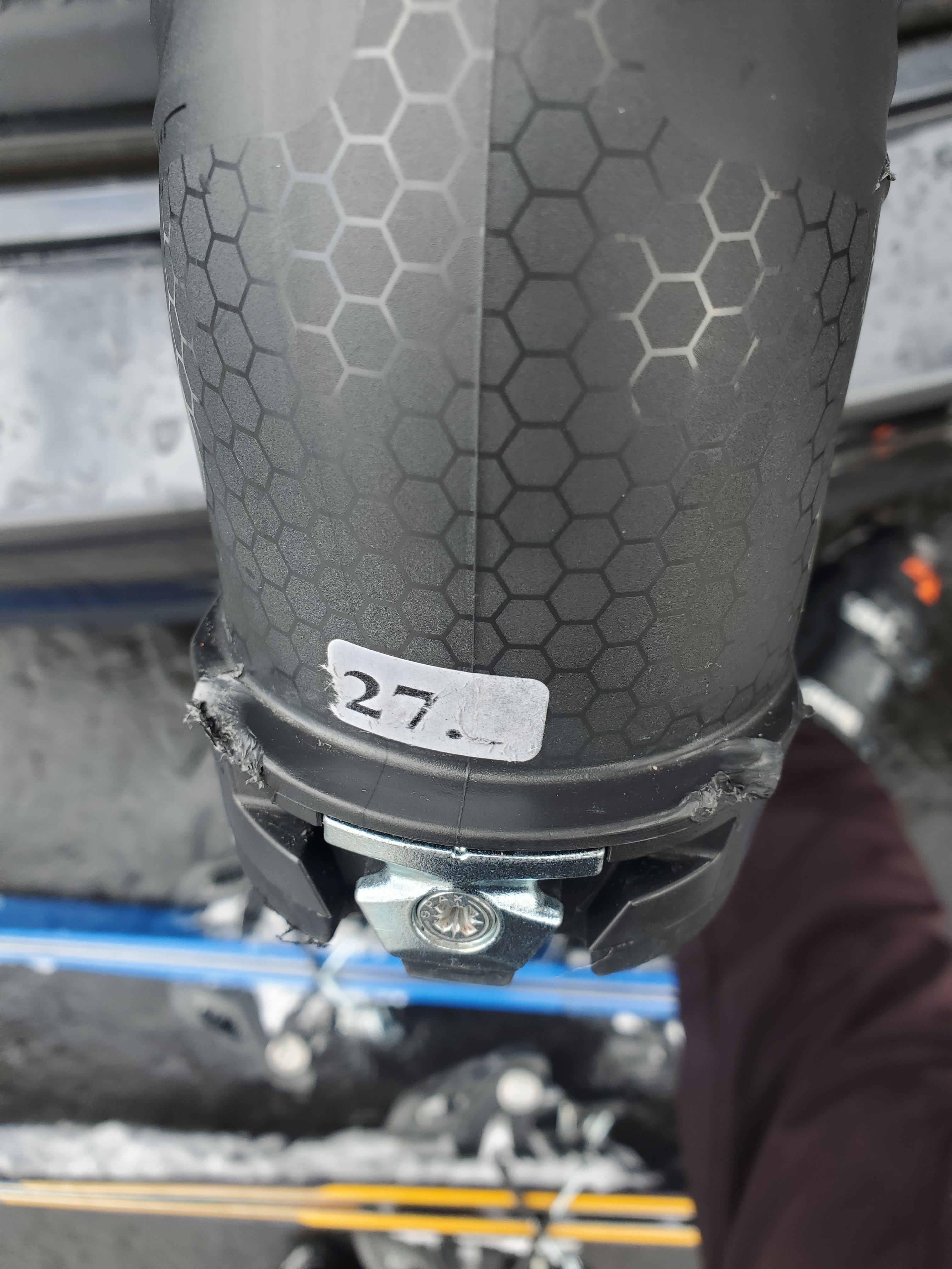 Worn down ski boot after a few runs from brand new. 