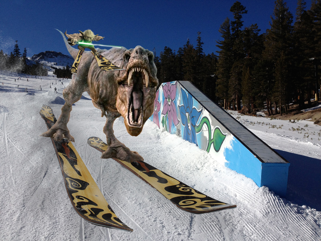 Yoda Grinding a Skiing trex